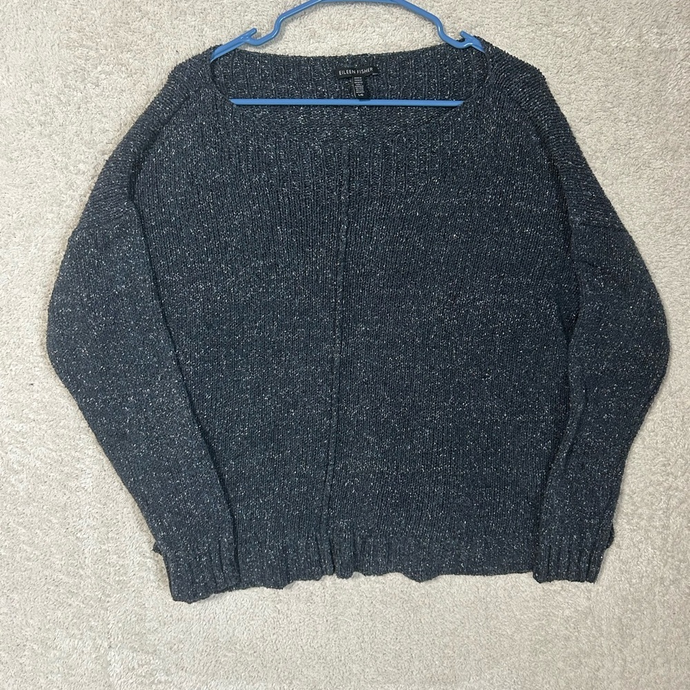 Eileen Fisher Twisted Silk Sweater Women’s Large Lagenlook Blue. Fisherman